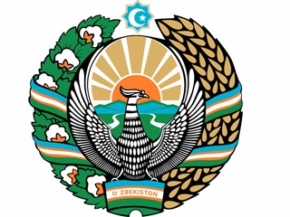 На узбекском гербе отражены моральные  и материальные основы существования узбекского народа: венок из хлопковых и пшеничных ветвей, реки Амударья и Сырдарья. Венчает композицию полумесяц со звездой.