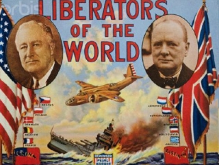 Плакат времен 2 Мировой войны: освободители мира - Рузвельт и Черчилль
