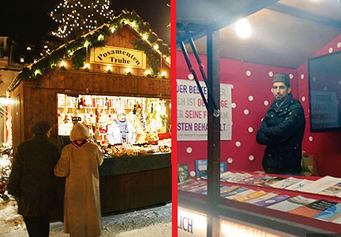 Справа - павильон ахмадитов на ярмарке к Рождеству