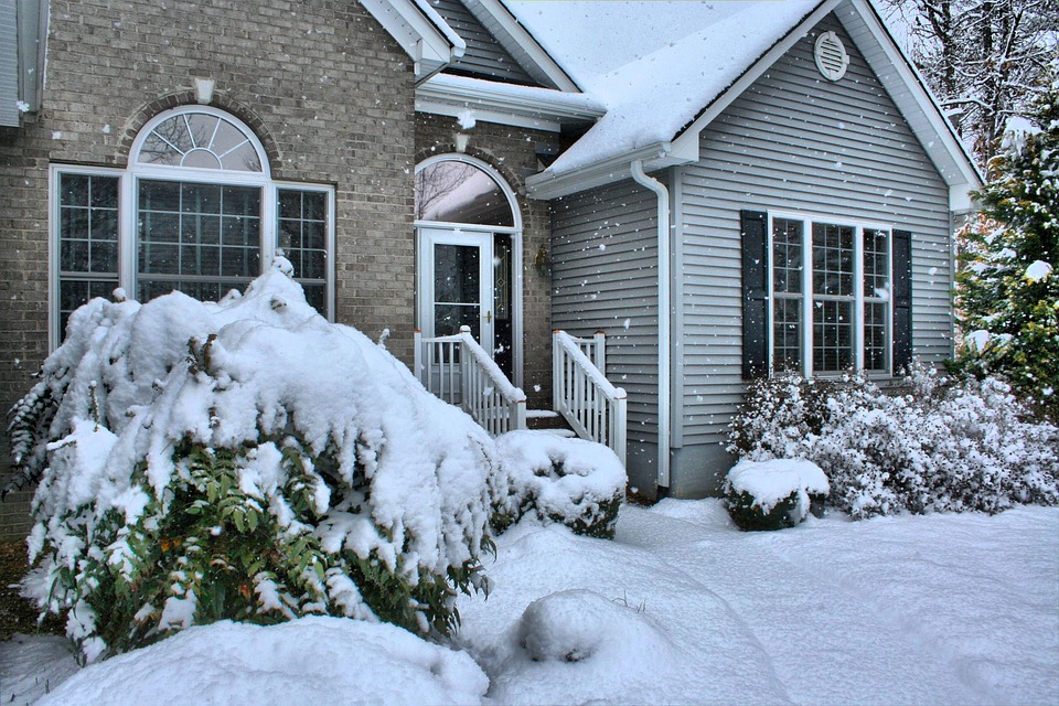 Snowfall House Front Door Exterior Home Winter