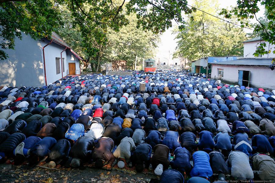 Мусульмане Калининграда молятся в парке Южный рядом с пустой мечетью