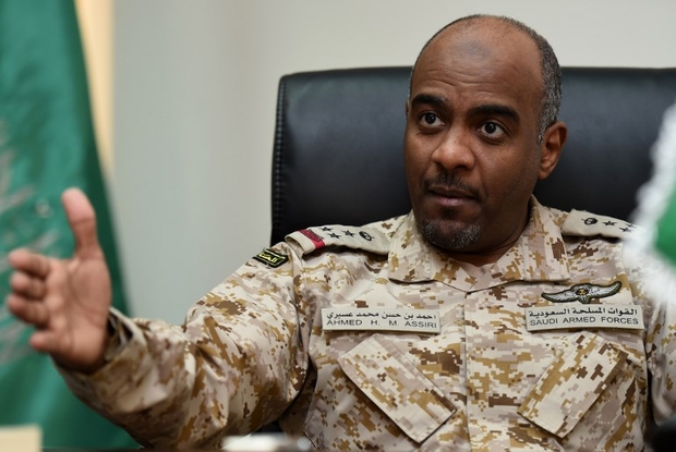 Saudi Brigadier General Ahmed Assiri, spokesman for the Saudi-led coalition forces fighting rebels in Yemen, gives an interview to AFP at the King Salman airbase in central Riyadh, on March 16, 2016. (Photo by FAYEZ NURELDINE / AFP)