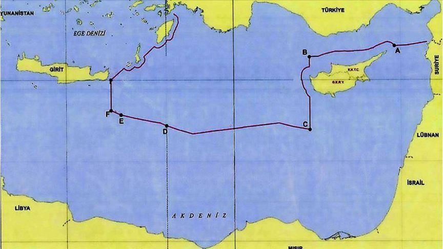 Карта морской границы Турции в Средиземноморье