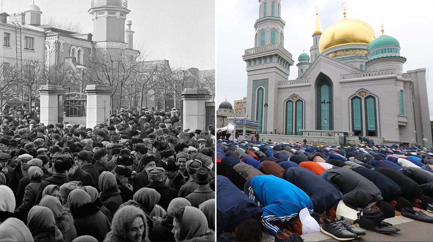Московская соборная мечеть тогда и сейчас. Фото: fototelegraf