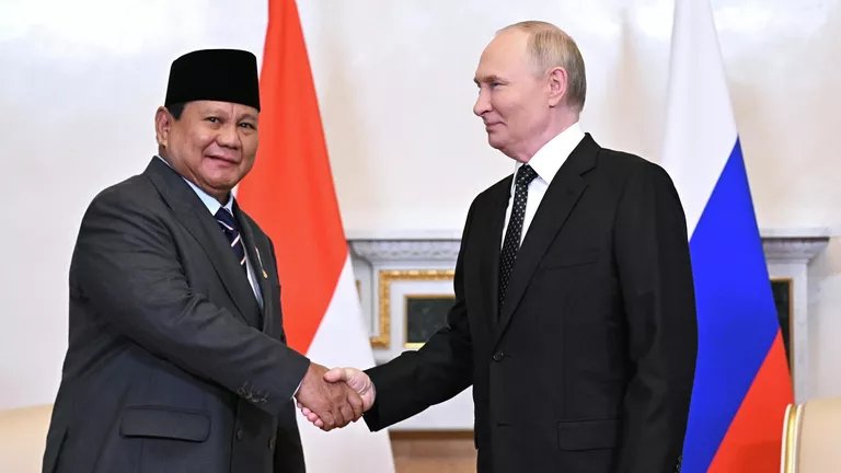 Президент РФ Владимир Путин и президент Индонезии Прабово Субианто во время встречи. Фото: РИА Новости / Сергей Бобылев